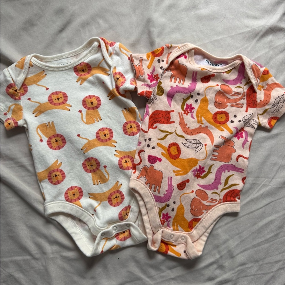 Old Navy Kids Animal Print One Pieces - Cream and Pink Bundle